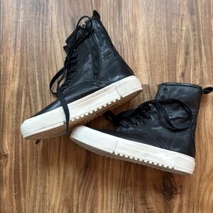 Women’s FRYE Black High-Top Leather Sneakers with White Sole